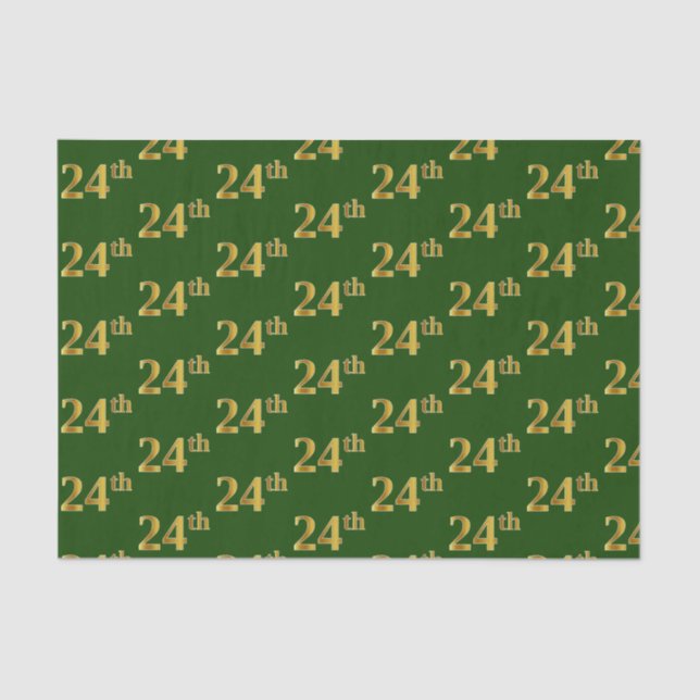 Green, Faux Gold 24th (Twenty-Fourth) Event Tissue Paper (Front)