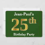 [ Thumbnail: Green, Faux Gold 25th Birthday Party + Custom Name Invitation ]