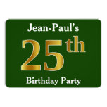 [ Thumbnail: Green, Faux Gold 25th Birthday Party + Custom Name Invitation ]