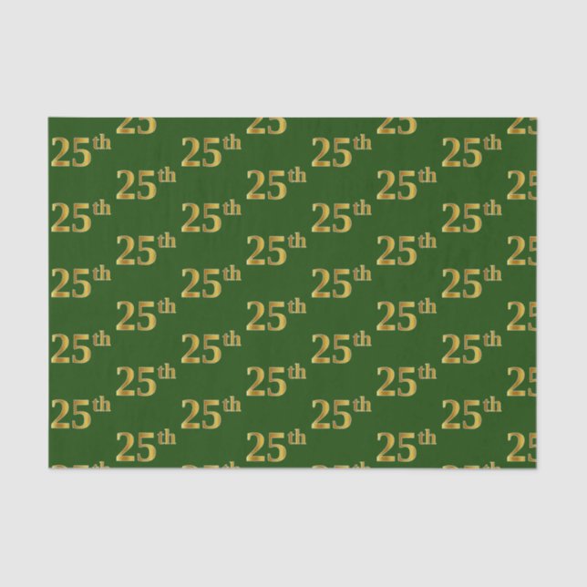 Green, Faux Gold 25th (Twenty-Fifth) Event Tissue Paper (Front)