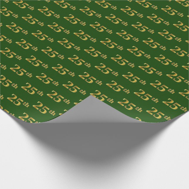 Green, Faux Gold 25th (Twenty-Fifth) Event Wrapping Paper (Corner)