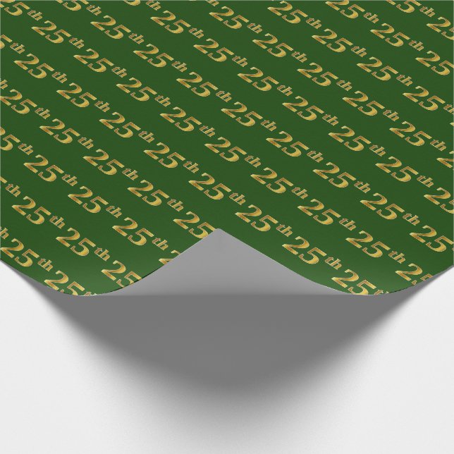 Green, Faux Gold 25th (Twenty-Fifth) Event Wrapping Paper (Corner)