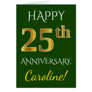 Green, Faux Gold 25th Wedding Anniversary + Name Cards