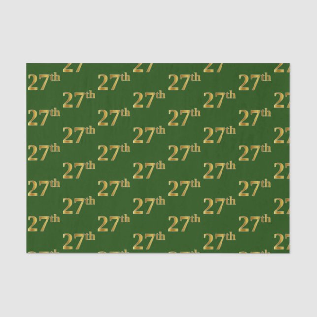Green, Faux Gold 27th (Twenty-Seventh) Event Tissue Paper (Front)
