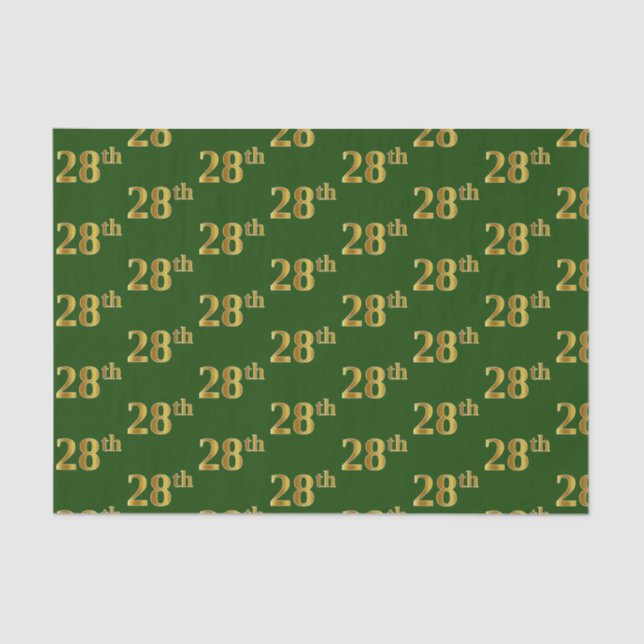 Green, Faux Gold 28th (Twenty-Eighth) Event Tissue Paper (Front)