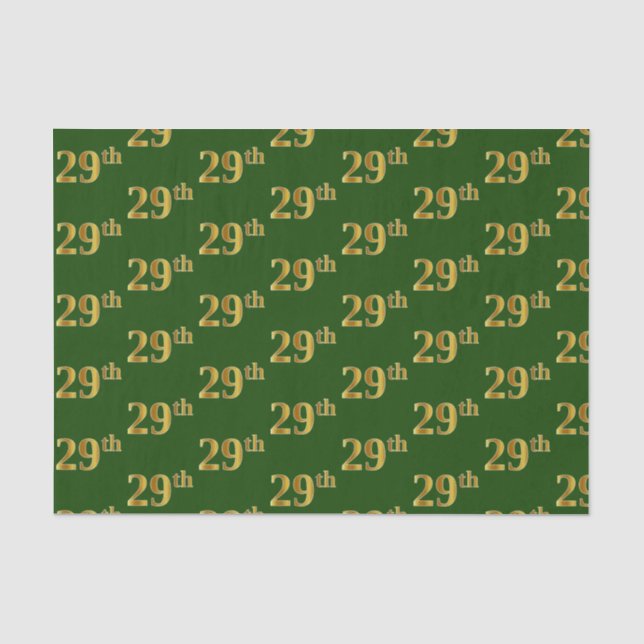 Green, Faux Gold 29th (Twenty-Ninth) Event Tissue Paper (Front)