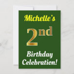 [ Thumbnail: Green, Faux Gold 2nd Birthday Celebration + Name Invitation ]