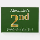 [ Thumbnail: Green, Faux Gold 2nd Birthday Party + Custom Name Guest Book ]