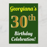 [ Thumbnail: Green, Faux Gold 30th Birthday Celebration + Name Invitation ]