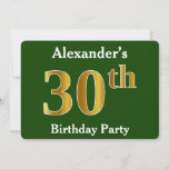[ Thumbnail: Green, Faux Gold 30th Birthday Party + Custom Name Invitation ]