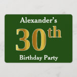 [ Thumbnail: Green, Faux Gold 30th Birthday Party + Custom Name Invitation ]