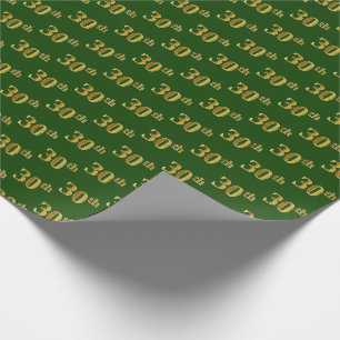 Green, Faux Gold 30th (Thirtieth) Event Wrapping Paper