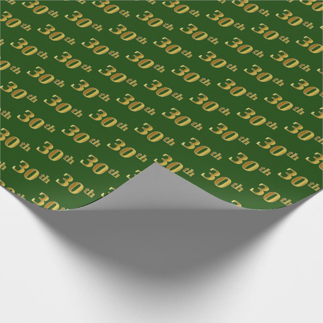 Green, Faux Gold 30th (Thirtieth) Event Wrapping Paper (Corner)