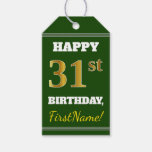 [ Thumbnail: Green, Faux Gold 31st Birthday + Custom Name Gift Tags ]