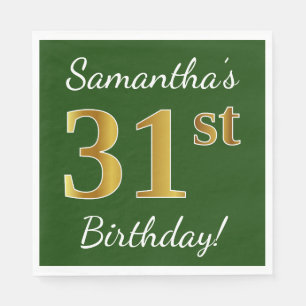 Green, Faux Gold 31st Birthday + Custom Name Napkins