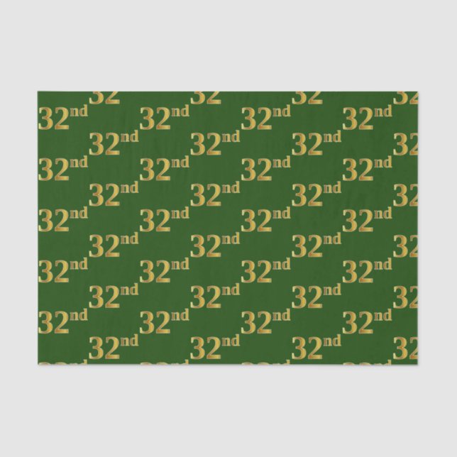Green, Faux Gold 32nd (Thirty-Second) Event Tissue Paper (Front)