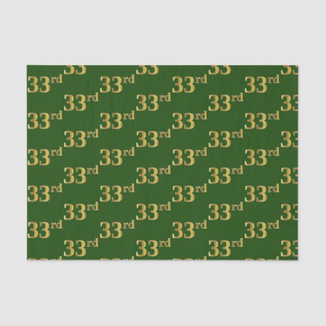 Green, Faux Gold 33rd (Thirty-Third) Event Tissue Paper (Front)