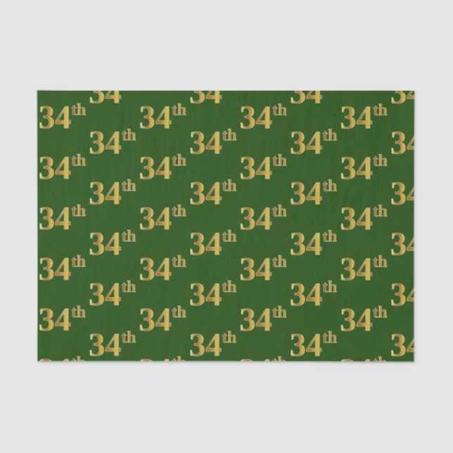Green, Faux Gold 34th (Thirty-Fourth) Event Tissue Paper (Front)