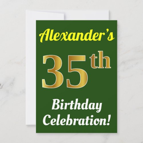 Green Faux Gold 35th Birthday Celebration  Name Invitation