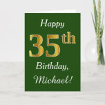 [ Thumbnail: Green, Faux Gold 35th Birthday + Custom Name Card ]