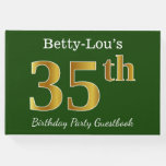 [ Thumbnail: Green, Faux Gold 35th Birthday Party + Custom Name Guest Book ]