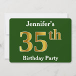 [ Thumbnail: Green, Faux Gold 35th Birthday Party + Custom Name Invitation ]