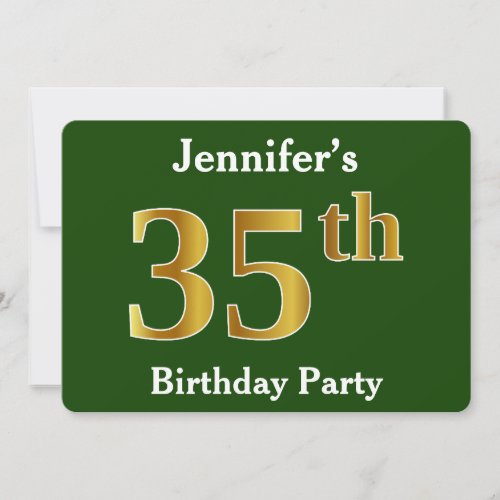 Green Faux Gold 35th Birthday Party  Custom Name Invitation