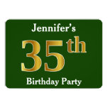 [ Thumbnail: Green, Faux Gold 35th Birthday Party + Custom Name Invitation ]