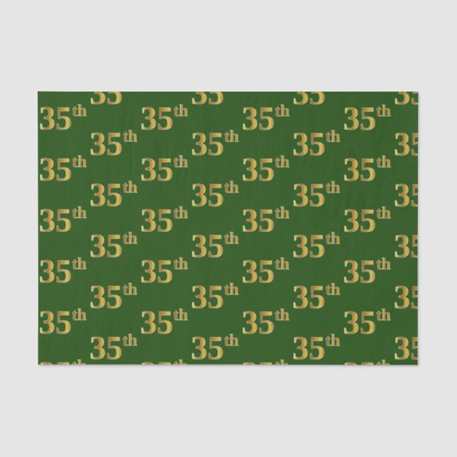 Green, Faux Gold 35th (Thirty-Fifth) Event Tissue Paper (Front)