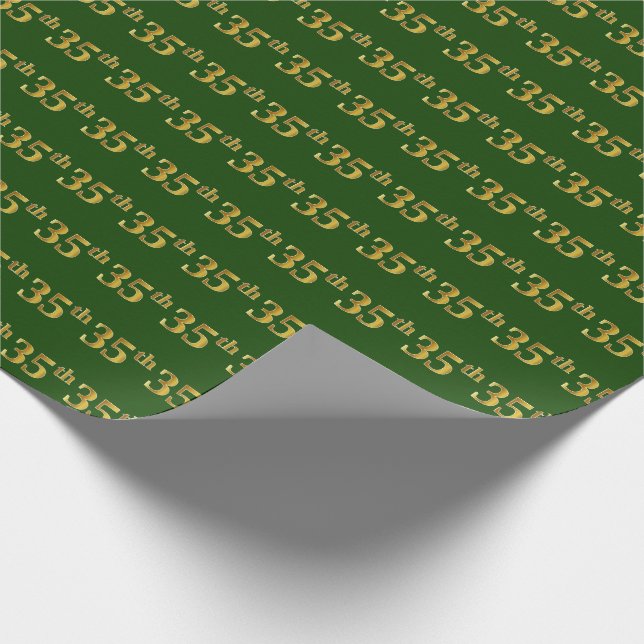 Green, Faux Gold 35th (Thirty-Fifth) Event Wrapping Paper (Corner)