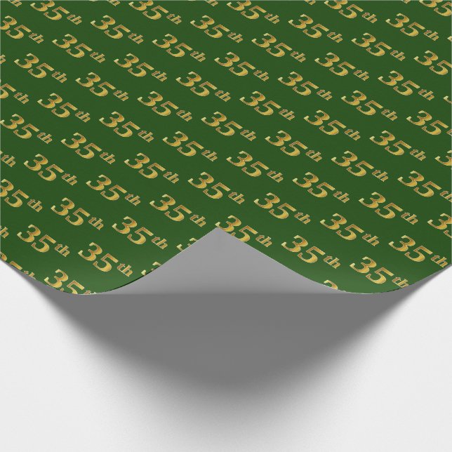 Green, Faux Gold 35th (Thirty-Fifth) Event Wrapping Paper (Corner)