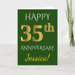 [ Thumbnail: Green, Faux Gold 35th Wedding Anniversary + Name Card ]