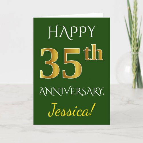 Green Faux Gold 35th Wedding Anniversary  Name Card