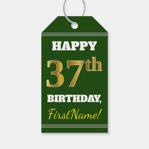 Green Faux Gold 37th Birthday  Custom Name Gift Tags