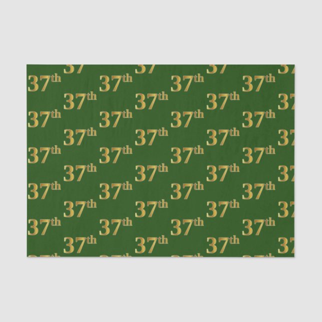 Green, Faux Gold 37th (Thirty-Seventh) Event Tissue Paper (Front)