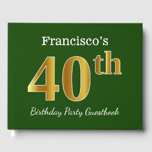 Green, Faux Gold 40th Birthday Party + Custom Name Guest Book