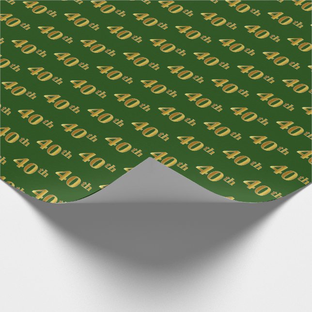 Green, Faux Gold 40th (Fortieth) Event Wrapping Paper (Corner)
