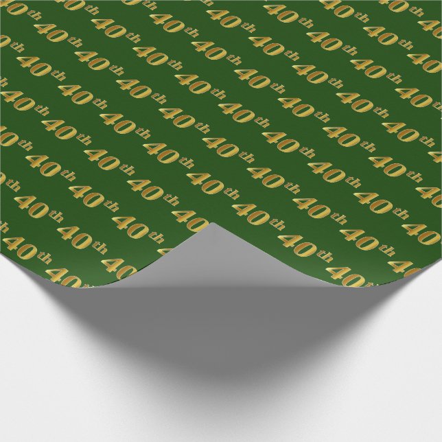 Green, Faux Gold 40th (Fortieth) Event Wrapping Paper (Corner)