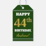[ Thumbnail: Green, Faux Gold 44th Birthday + Custom Name Gift Tags ]