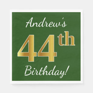 Green, Faux Gold 44th Birthday + Custom Name Napkins