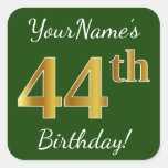 [ Thumbnail: Green, Faux Gold 44th Birthday + Custom Name Sticker ]