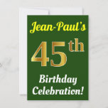 [ Thumbnail: Green, Faux Gold 45th Birthday Celebration + Name Invitation ]