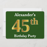 [ Thumbnail: Green, Faux Gold 45th Birthday Party + Custom Name Invitation ]