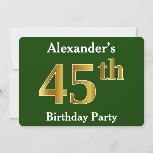 Green Faux Gold 45th Birthday Party  Custom Name Invitation