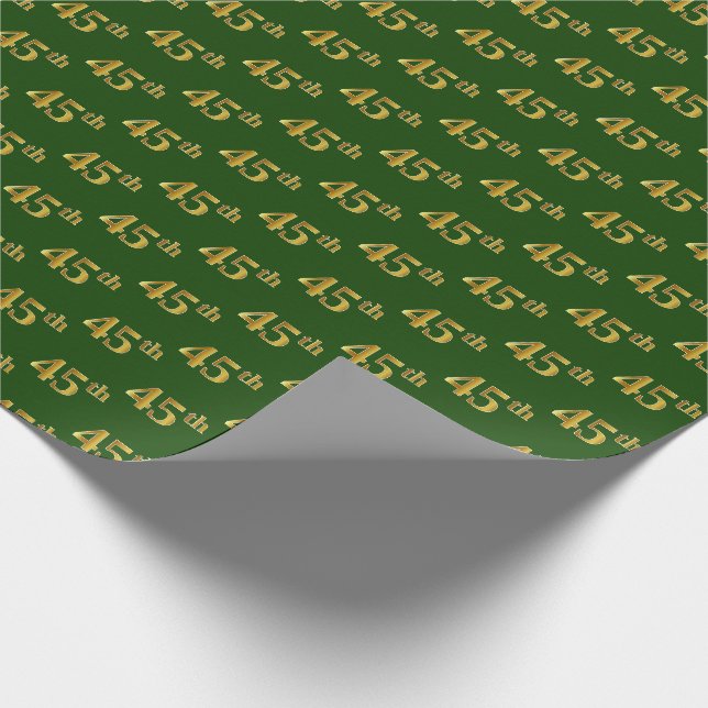 Green, Faux Gold 45th (Forty-Fifth) Event Wrapping Paper (Corner)