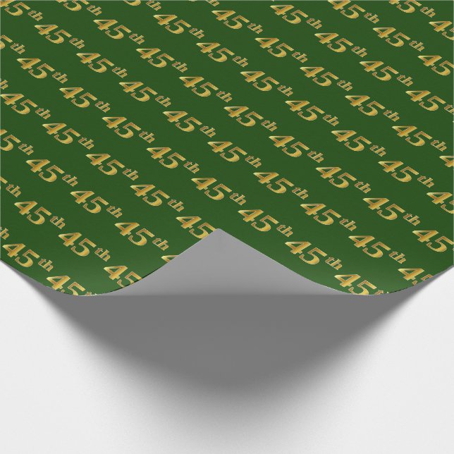 Green, Faux Gold 45th (Forty-Fifth) Event Wrapping Paper (Corner)