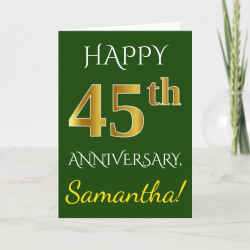 Green Faux Gold 45th Wedding Anniversary  Name Card