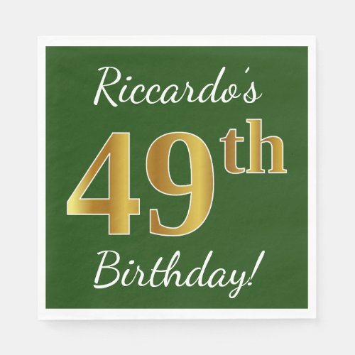 Green Faux Gold 49th Birthday  Custom Name Napkins