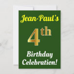 [ Thumbnail: Green, Faux Gold 4th Birthday Celebration + Name Invitation ]