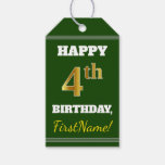 [ Thumbnail: Green, Faux Gold 4th Birthday + Custom Name Gift Tags ]